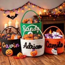 Personalized Halloween Gift Basket, Storage Basket, Trick Or Treat Gift Basket, Handheld Basket, Halloween Gift Basket - Multicolor - View 6