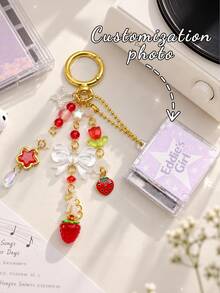Cute Mini CD Case Keychain, Pink Strawberry Tulip Bow Bead Charms, Custom Photo Bag Pendant For Music Lovers - Multicolor - View 4