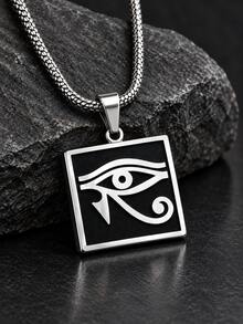 Egyptian Eye Of Horus Necklace For Men, Stainless Steel Enamel Square Pendant, Amulet Talisman Daily Wear Jewelry Gift For Boyfriend, Men's Accessory - Black - View 1