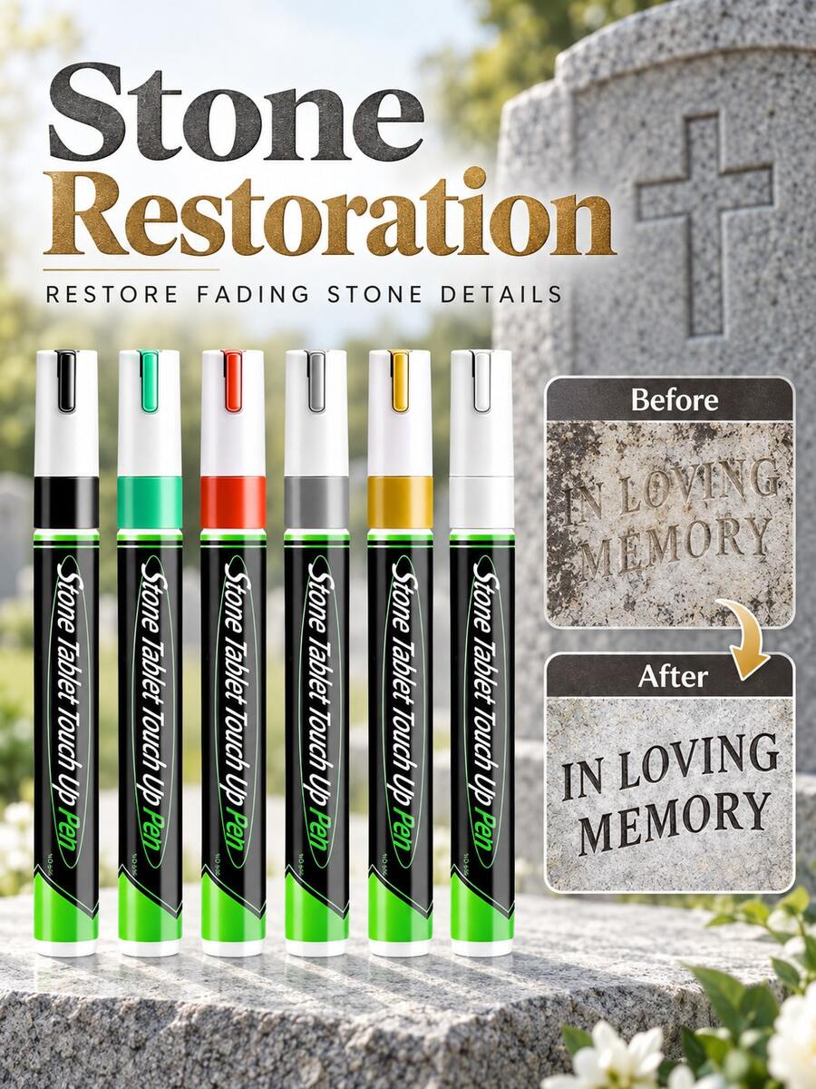 1pc Professional Stone Inscription Repair Pen, Solid Color 3mm Round Tip Touch-Up Marker, Large Capacity Waterproof & Heat-Resistant Paint Pen For Gravestones, Memorial Stones, Metal & Outdoor Surfaces - Multiple Styles - View 1