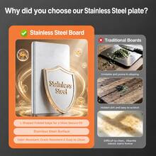 1set Large Stainless Steel Cutting Board With Counter Lip And PVC Anti-Slip Mat, Kitchen Chopping Board For Meat, Fruits, Vegetables And Bread - View 3