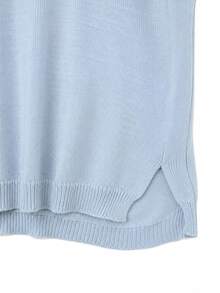 Women's Spring/Autumn Elegant Casual Cute Sexy Middle Eastern Style Solid Color Round Neck Bohemian Loose Soft Warm Knit Poncho Cape Pullover Sweater Top With Asymmetrical Hem And Side Slit - Baby Blue - View 6
