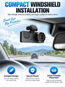 1080P 3 Channel Car Dash Cam, Front Rear Interior Recording, Full HD Car DVR Camera With Night Vision, Wide Angle Lens, WDR, Loop Recording, G-Sensor, Parking Monitoring, Driving Recorder, Gift For Men And Women - Front + Rear + Interior - View 6