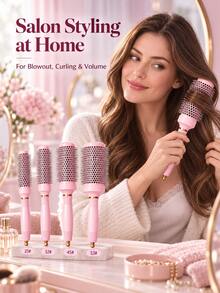 Stylance Salon Professional Nano-Technology Negative Ion Ceramic Spray Painted Aluminum Tube Nylon Bristle & Boar Bristle Tapered Handle Round Brush - Pink - View 7