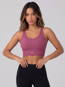 Never me Women's Ribbed U-Neck Wide Strap Sports Bra For Yoga, Fitness, Pilates, Outdoor Jogging, Daily Commute - Hot Pink - View 1