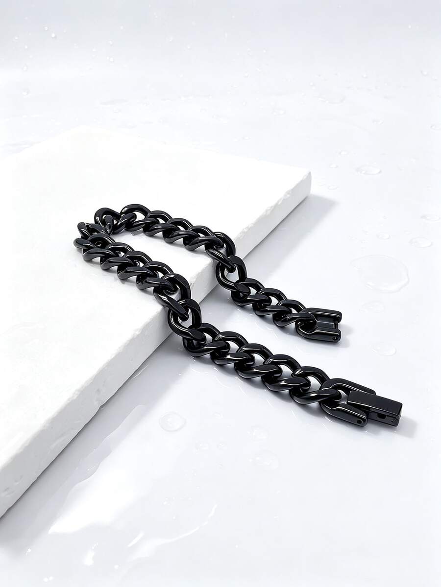 1pc Casual Basic Minimalist Personalized Fashion Stainless Steel Vacuum Electroplated Black Miami Chain Bracelet Men's Daily Commute Accessory - Style 1 - View 1