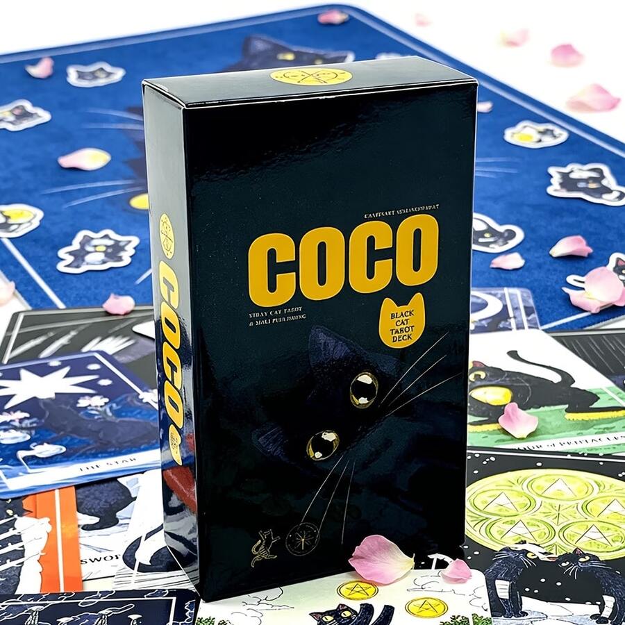 Coco Black Cat Tarot Deck, Precise Divination Cards,78 Cards,Card Game, Easter, Halloween, Christmas Party Fun Card Games, Family And Friends Gathering Entertainment Fortune-Telling Divination Games - Black - View 1