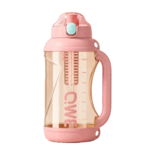 QWEPPSU 大容量噸噸桶 2000ml 帶茶倉刻度吸管水杯 握把式耐高溫健身泡茶運動水壺 - 珊瑚粉 - 查看 6