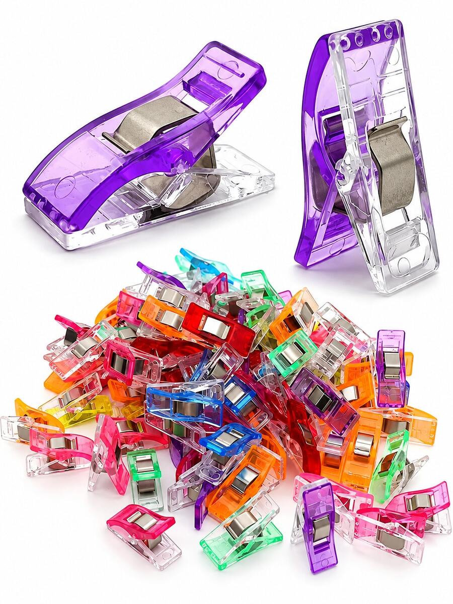 100pcs/Set Mixed Color Sewing Clips, Colorful Bundling Positioning Clips With Stainless Steel Spring, Suitable For Patchwork, Handicrafts And Sewing Supplies Fabric Bundling Clips, Plastic Patchwork Sewing Clips, DIY Fabric Fixing - Multiple Styles - View 1