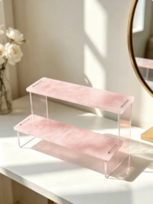 2-Tier Pink Marble Water Ripple Acrylic Display Stand, Tiered Cosmetic Storage Rack For Perfume, Lipstick, Makeup, Figurines, Vanity, Bathroom, Wedding Decor - Multicolor - View 4