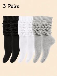 1/3/5/10/20 Pairs Women's Solid Color Loose Knit Mid-Calf Socks, Soft Breathable Layering Socks, Black White Gray Warm Tones Casual Socks, Suitable For Autumn/Winter Daily Wear - Multicolor - View 10
