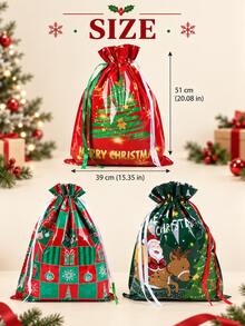 1pc Christmas Drawstring Gift Bag, Small/Medium/Large Assorted, Colorful Drawstring, Shiny Aluminum Foil Reusable Material, With Label, Suitable For Christmas Holiday Gift Packaging And Christmas Decoration - Multicolor - View 3