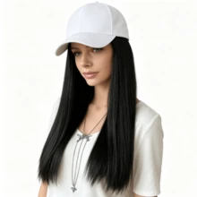 65cm Elegant White Adjustable Baseball Cap Wig With Long Straight Synthetic Hair For Comfortable Everyday Use - Black - View 2