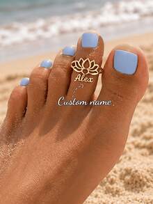 Customized Name Toe Ring For Women, Stainless Steel Cursive Letter Adjustable Toe Ring, Personalized Bohemian Style Summer Beach Jewelry, Birthday Holiday Gift, Graduation Season Gift For Girlfriend - Silver 1 - View 2