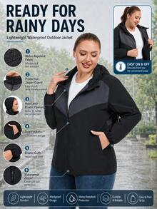1 buah Jas Hujan Wanita Ukuran Besar Tahan Air dengan Tudung, Jaket Anti Angin untuk Aktivitas Luar Ruangan - Hitam - View 7