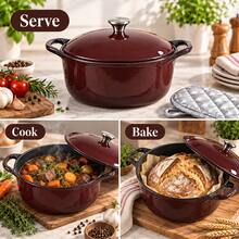 Enamel Pot With Lid And Heat-Resistant Oven Mitt, 3.5L 4L Cooking Pot For Stovetop And Oven, Random Color - View 8