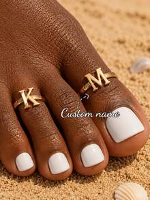 Custom Name Toe Ring For Women, Stainless Steel Cursive Letter Adjustable Toe Ring, Personalized Bohemian Style Summer Beach Jewelry, Birthday Holiday Gift, Graduation Season Gift For Girlfriend - Gold 2 - View 2