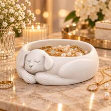 1pc Sleeping Puppy Resin Jewelry Storage Tray, Puppy Shaped Jewelry Bowl, Desktop Decor, Key & Ring Holder - Multicolor - View 12