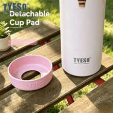 Tyeso 420ML Portable Vacuum Insulated Tumbler With Anti-Slip Silicone Sleeve, Leak-Proof, Outdoor Drinking Cup For Daily Use, With Coffee Sticker - Pink - View 5