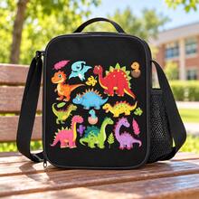 Colorful Cartoon Dinosaur Print Lunch Bag For Boys, Zip Carry Case With Top Handle, Shoulder Strap And Side Mesh Pocket For School, Picnic And Travel - DINOSAUR-10 - View 4