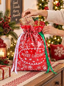 1pc Christmas Drawstring Gift Bag, Small/Medium/Large Assorted, Colorful Drawstring, Shiny Aluminum Foil Reusable Material, With Label, Suitable For Christmas Holiday Gift Packaging And Christmas Decoration - Multicolor - View 9