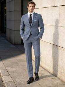 Setelan Jas Pria 2 Potong: Blazer Polos dengan Celana Panjang Formal untuk Pernikahan, Prom, dan Acara Bisnis. - Dusty Blue - View 10
