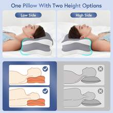 Ergonomic Cervical Support Pillow, Butterfly Pillow, Neck Support Pillow, Dual Height Memory Foam, Suitable For Side Sleepers, Contoured Memory Foam Pillow, Suitable For Side, Back, And Stomach Sleepers, With Removable Pillowcase, Grey - Grey - View 3