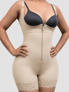 1pc Women's High Compression Shapewear, Butt Lift, Tummy Control, Thigh Slimming Bodysuit, Daily Wear - Apricot - View 2
