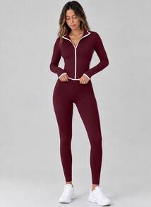 Never me Women's Half Zip Collar Sweatshirt & Loose Straight Leg Pants Casual Two Pieces Set - Rusty Rose - View 7