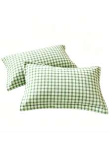 1/2pcs Soft Fluffy Fleece Pillowcases, Pink And White Plaid Pattern, Warm Plush Bed Pillowcases, Without Pillow Insert - Green - View 12