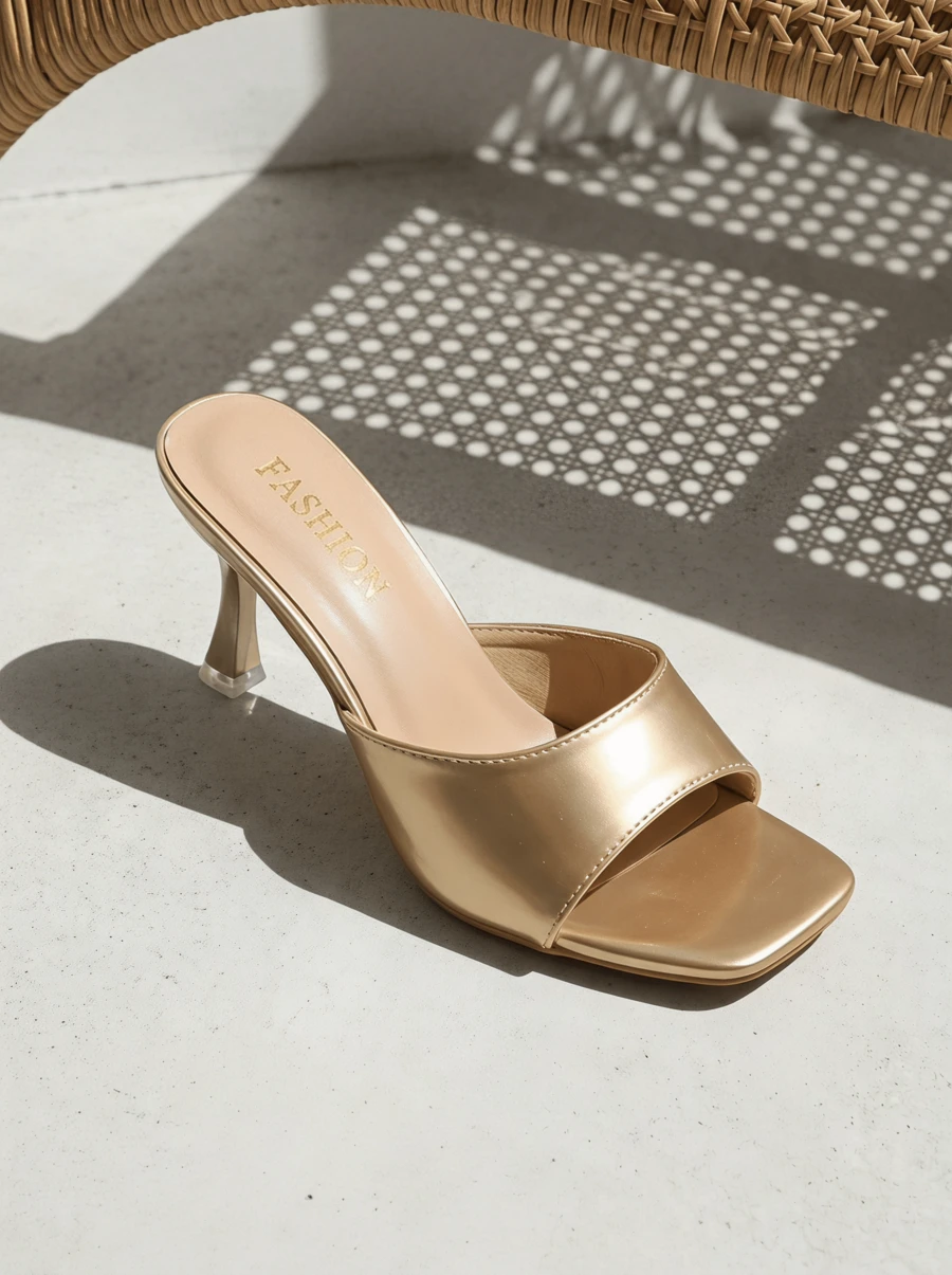 CAJUNI New Plus Size Women's Comfortable Minimalist Square Toe Open Toe - Gold - View 1