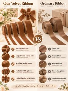 Caramel Brown Velvet Ribbon Roll (10 Yards) - 6mm To 25mm, Suitable For DIY Autumn Hair Accessories, Gift Box Packaging, Wedding Decoration, Sewing Trim And Handmade Soft Fabric Ribbon - Brown Flocked Strap - View 6
