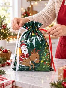 1pc Christmas Drawstring Gift Bag, Small/Medium/Large Assorted, Colorful Drawstring, Shiny Aluminum Foil Reusable Material, With Label, Suitable For Christmas Holiday Gift Packaging And Christmas Decoration - Multicolor - View 6