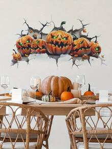 1pc Halloween Pumpkin Wall Decal, Say Goodbye To Monotonous White Walls! Create An Atmospheric Home With One-Click Application, Easy To Stick, Whether In Bedroom Or Living Room, Instantly Refresh Your Home Decor, Suitable For Bedroom And Living Room Wall Decoration, Self-Adhesive And Removable Wall Sticker - D - View 1