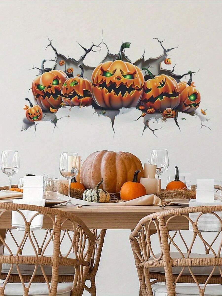 1pc Halloween Pumpkin Wall Decal, Say Goodbye To Monotonous White Walls! Create An Atmospheric Home With One-Click Application, Easy To Stick, Whether In Bedroom Or Living Room, Instantly Refresh Your Home Decor, Suitable For Bedroom And Living Room Wall Decoration, Self-Adhesive And Removable Wall Sticker - D - View 1