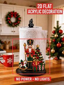 2D FLAT Christmas Decor Kitchen Paper Towel Holder (No Power Light) - Desktop Tabletop Paper Towel Rack (Combines Display And Storage Functions), Fun Nutcracker Design, Suitable For Kitchen, Bathroom, Living Room And Dining Room, Creates A Warm Christmas Atmosphere Decorative Item. (Paper Towels Not Included) - Multicolor - View 6