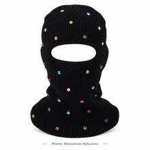 1pc Fashion Rhinestone Single Hole Knitted Beanie, Warm Ear Protection Cycling Full Face Balaclava - Multicolor - View 3