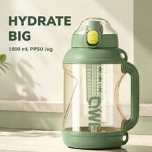 QWEPPSU 1600ml Large Capacity Water Bottle With Tea Infuser, Scale, Straw, Handle, Heat-Resistant, For Fitness, Tea Brewing, And Sports - Mint Green - View 7