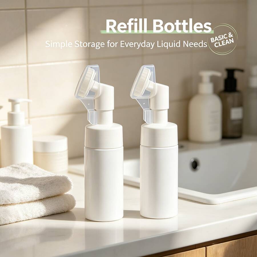 Empty Foam Soap Dispenser, Facial Cleansing Foam Bottle With Hand Cleaning Brush, White - View 1