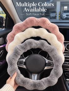 1pc Winter Warm Plush Steering Wheel Cover, Bubble Design Soft Faux Fur Car Steering Wheel Protector, Universal Fit For SUV, Sedan, Truck, Cute Neutral Couple Gift, Car Interior Accessory - A - View 7