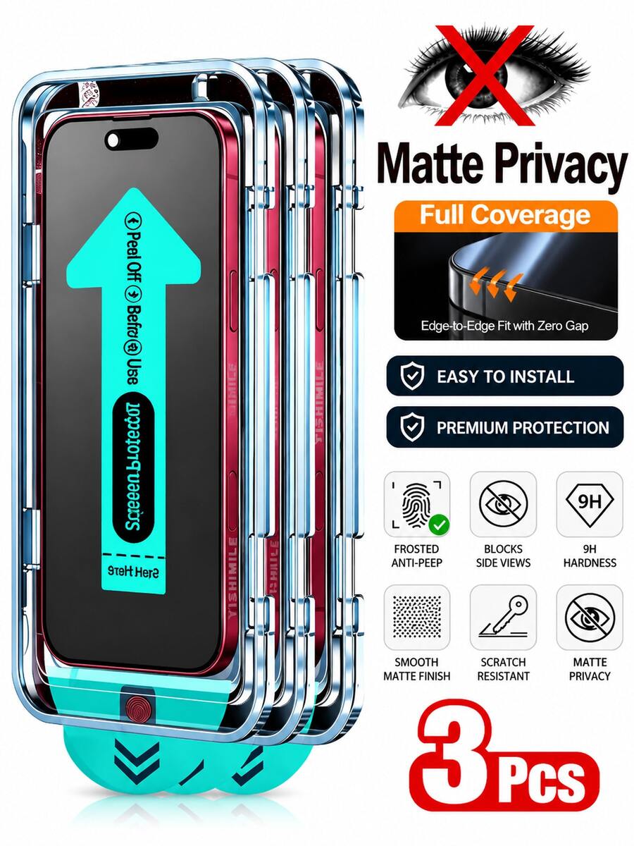 Compatible With Iphone 18 Pro Max Matte Anti-Peeping Screen Protector, Newly Upgraded One-Click Installation, Compatible With IPhone 13 To 17 Series (Including Pro, Pro Max, Plus And Air Versions), Featuring Matte Edges And Anti-Glare Properties - Black - View 1