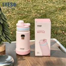 Tyeso 420ML Portable Vacuum Insulated Tumbler With Anti-Slip Silicone Sleeve, Leak-Proof, Outdoor Drinking Cup For Daily Use, With Coffee Sticker - Pink - View 1