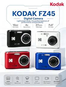 Kodak Kamera Digital Portabel FZ45 16,35MP Layar 2,7" Zoom Optik 4x Sudut Lebar 27mm Hadiah Ulang Tahun Pelajar Kampus HD Perjalanan Alternatif CCD - View 1
