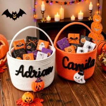 Personalized Halloween Gift Basket, Storage Basket, Trick Or Treat Gift Basket, Handheld Basket, Halloween Gift Basket - Multicolor - View 5