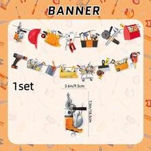 1 Set Tool Banner, 1 Set Tool Theme Pattern Banner, Tool Theme Party Supplies, Tool Birthday Party Decoration, Tool Party, Pliers Drill Ruler Toolbox Saw Tool Party - A - View 2