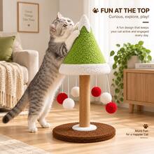 AOSHA 57cm Cat Scratching Post With 5 Hanging Balls, Cedar Tree Shaped Sisal Scratching Board, Stable Base Interactive Climbing And Scratching Toy, Suitable For Indoor Cats And Kittens - one-size - View 7