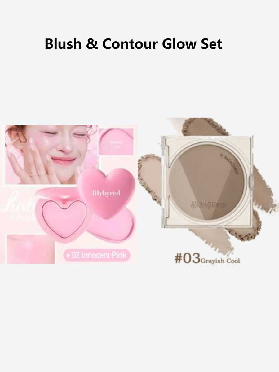 lilybyred K-Beauty Peripera Luv Beam Blush Cream + V Shading Contour Palette, Smooth Texture, Radiant Glow, Velvety Cheek Tint, Matte Powder, Korean Makeup Set - Blush & Contour Glow Set - View 1