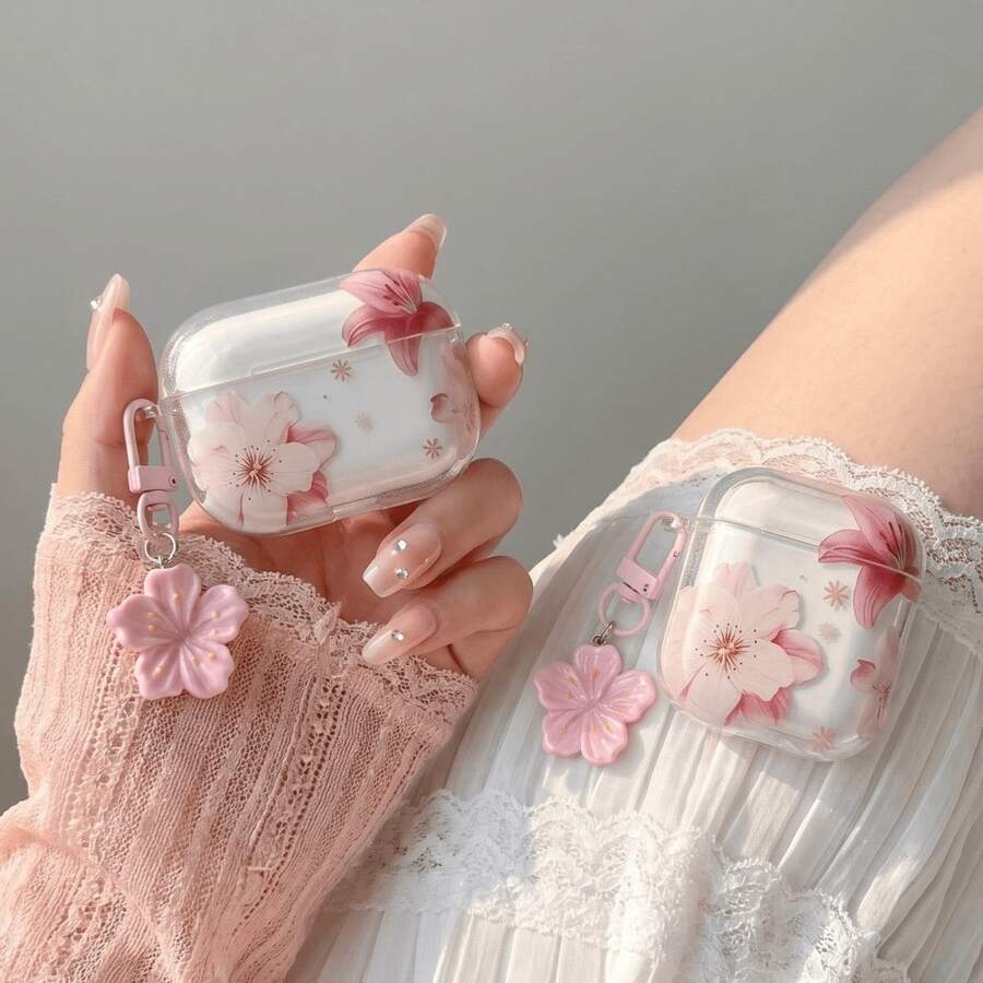 Clear Jelly Pink Polka Dot Compatible With Airpods 5 Protective Case, Wavy Contour Anti-Slip Earphone Cover + Cute Star Pendant Accessory Compatible With Apple Compatible With Airpods 5/4/2/3 Pro2 Earphone Protective Soft Shell, Birthday Holiday Gift - Pink Polka Dot + Pendant - View 1