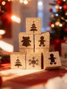 4pcs Festive Christmas Paper Boxes For Holiday Parties. Pack Apples, Cookies, Candies & Small Gifts. Works As Party Favors, Table Decor And Gift Packaging. Lightweight Paper, Easy Assembly For Christmas Events & Gifting. - A - View 5
