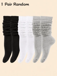 1/3/5/10/20 Pairs Women's Solid Color Loose Knit Mid-Calf Socks, Soft Breathable Layering Socks, Black White Gray Warm Tones Casual Socks, Suitable For Autumn/Winter Daily Wear - Multicolor - View 11